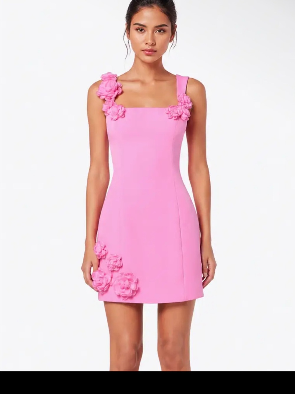 Square-Neck Pink Mini Dress with Floral Appliqués